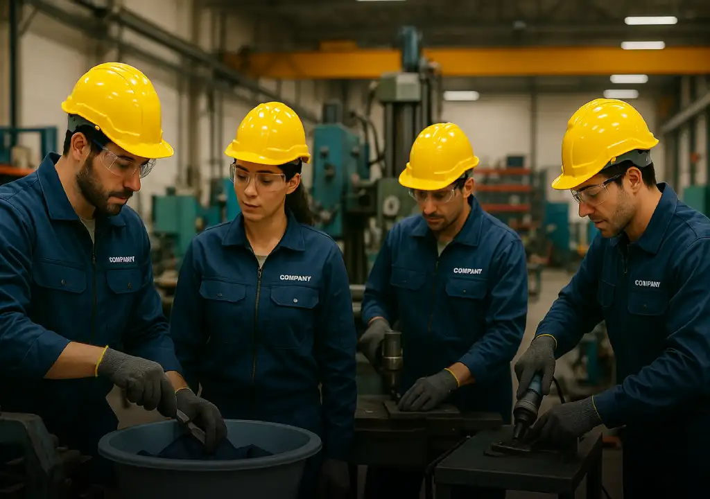 کار تیمی کارگران با لباس کار